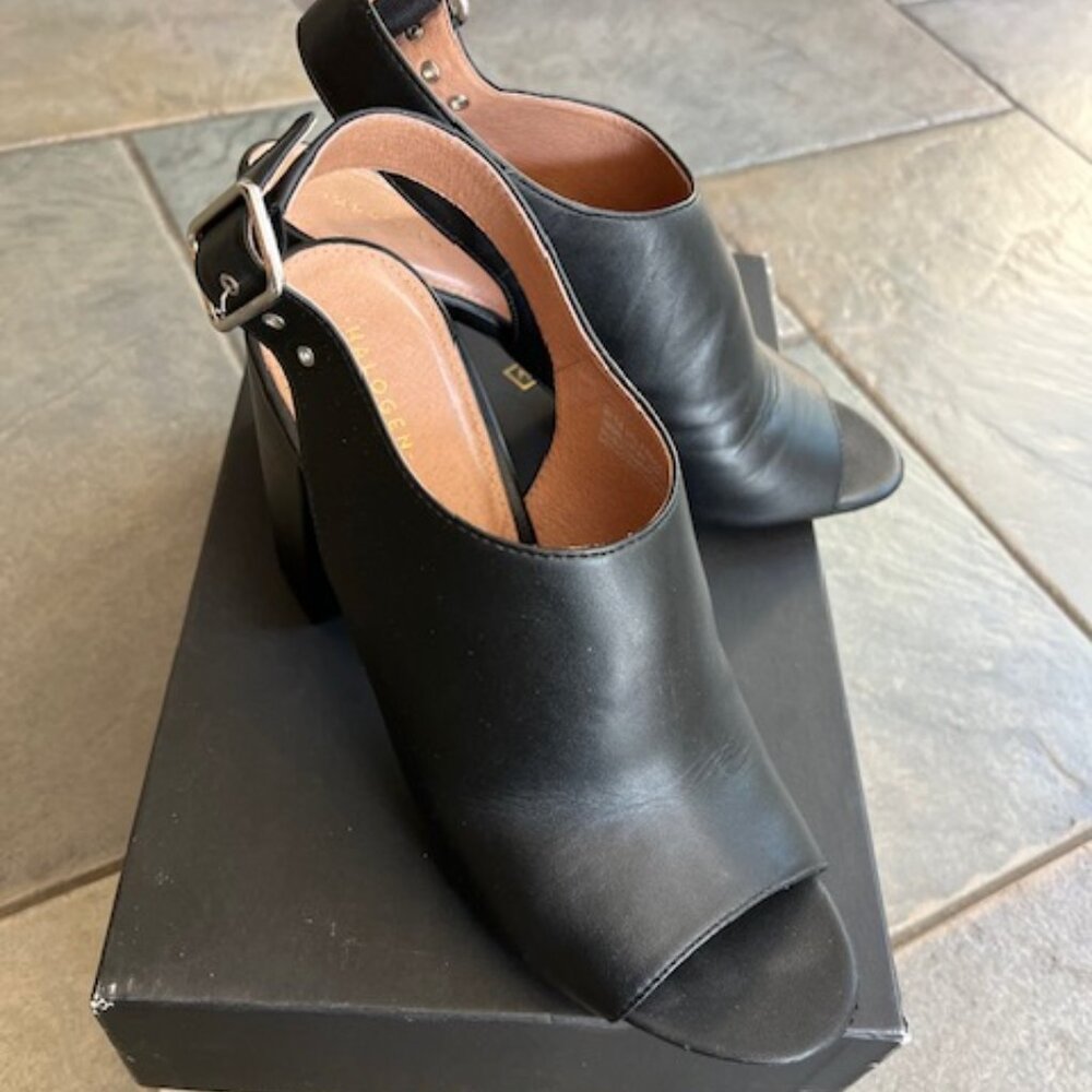 Dina Slide Black Leather Sandal (Women) Halogen Size 8.5 M